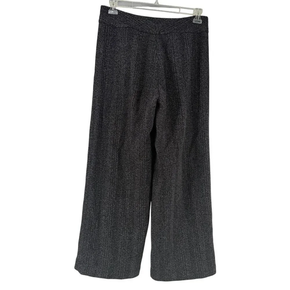 Max Studio Wide Leg Trouser Pants Womens Size 8 Black Sailor Button Career Tweed